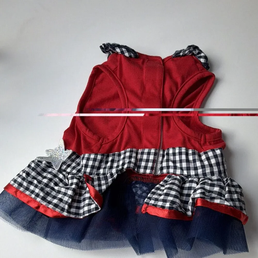 Bond & Co. Dog Dress Gingham Tutu Patriotic Silver Star Small Breed Size S